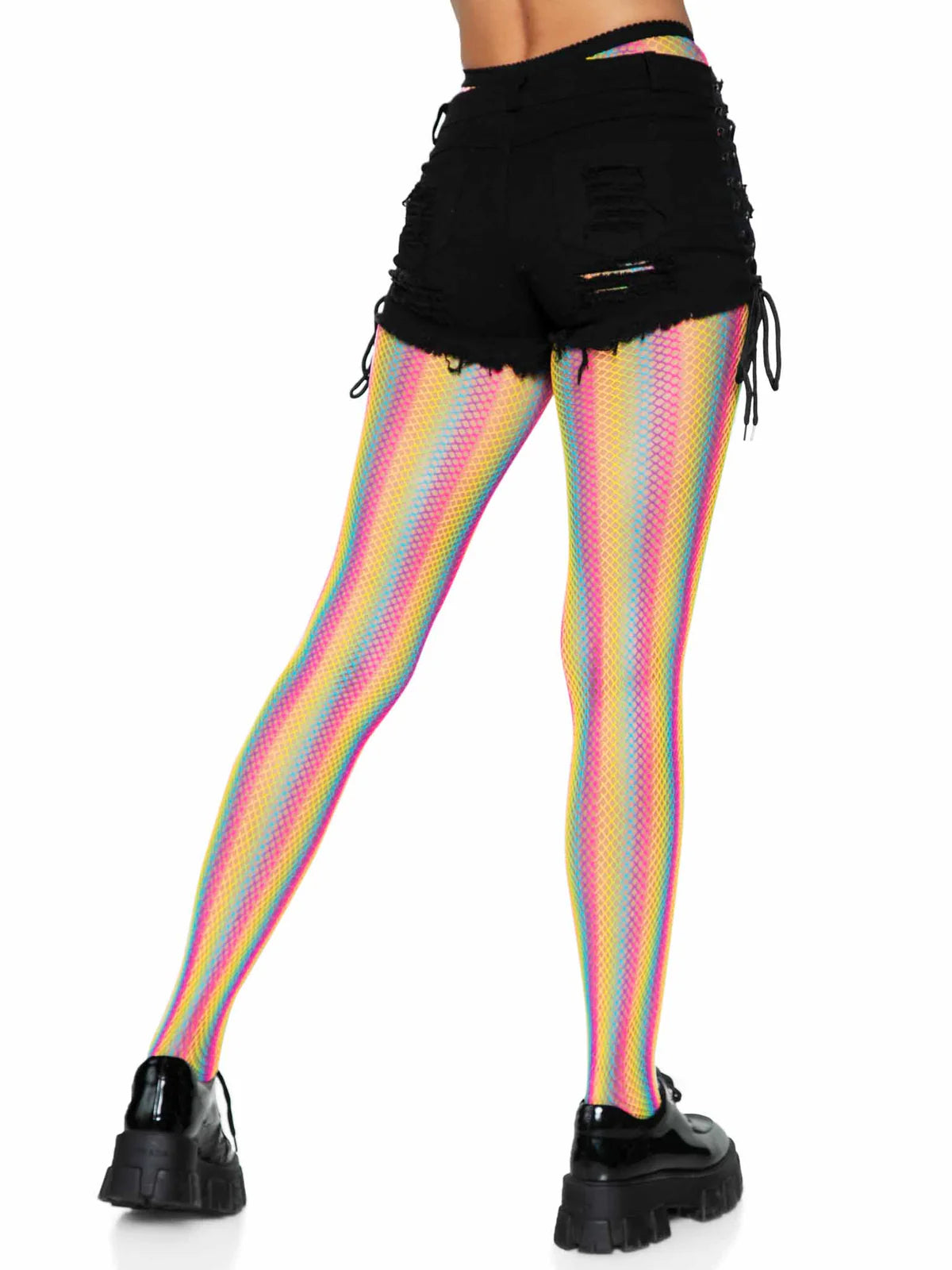Neon Rainbow Striped Fishnet Pantyhose - OS