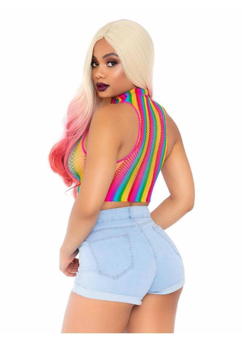 Rainbow Net High Neck Crop Top - O/S
