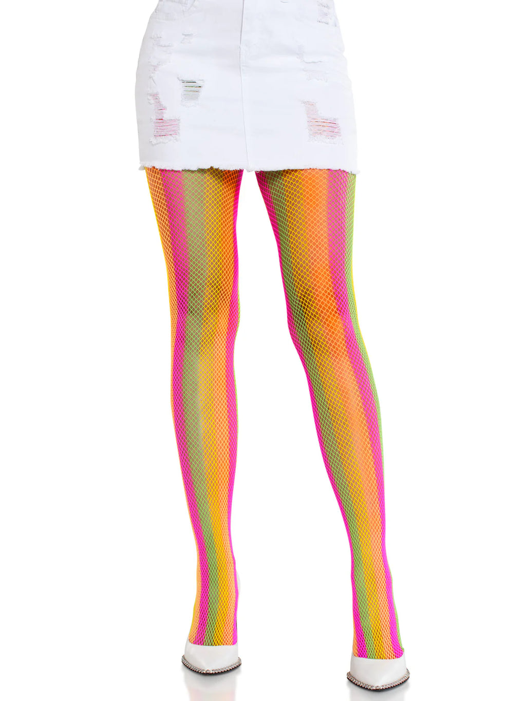 Neon Rainbow Striped Tights - OS