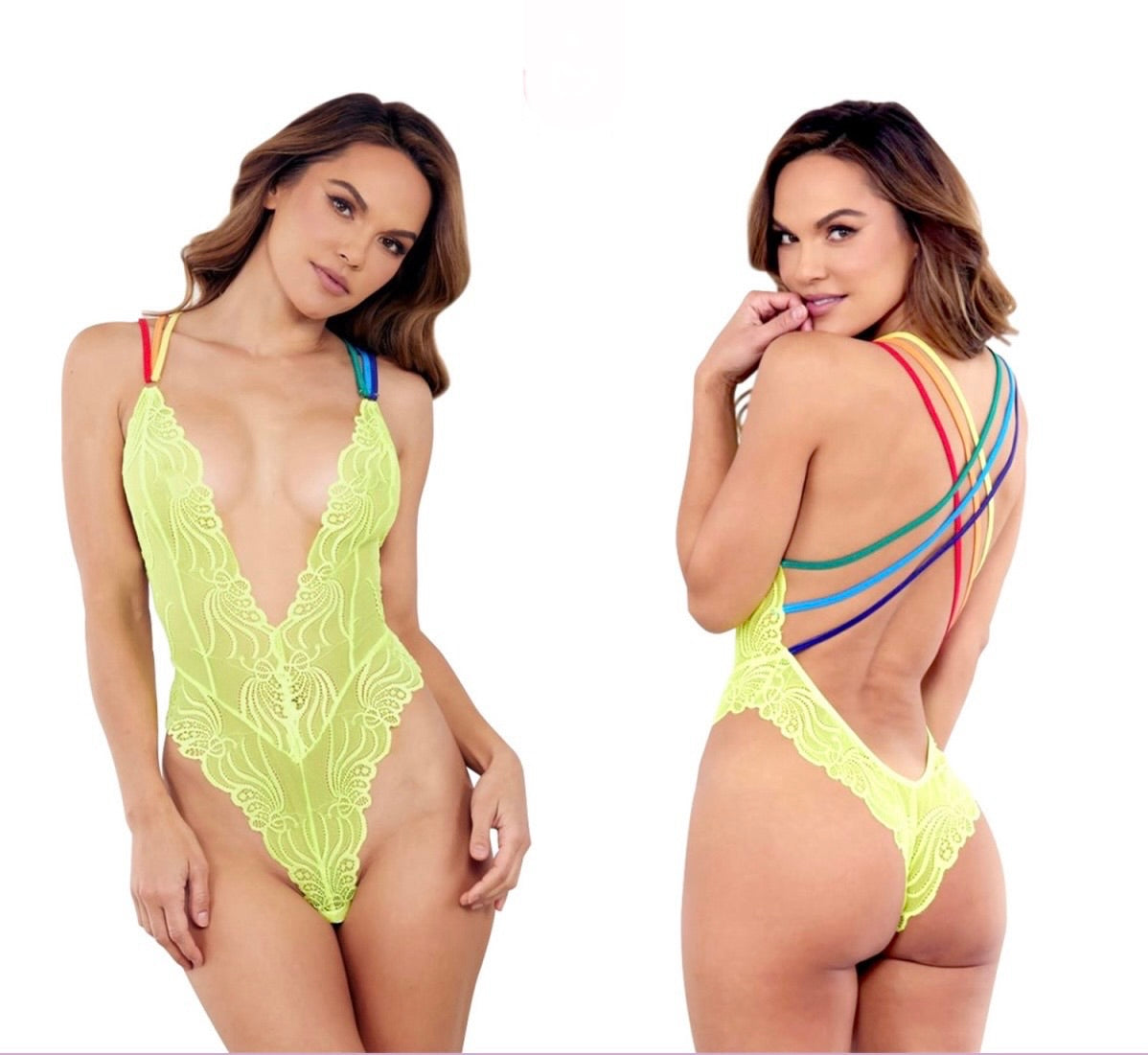 Lace Teddy with Rainbow Straps