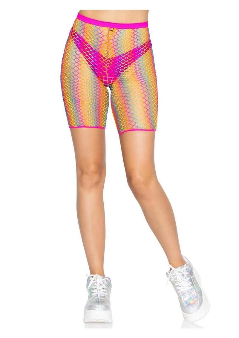 Ombré Rainbow Woven Net Biker Shorts - OS