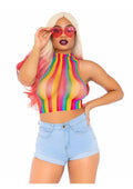 Rainbow Net High Neck Crop Top - O/S